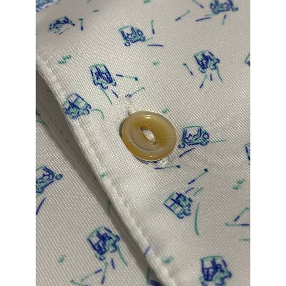 Peter Millar Polo Shirt Size 2XL White Blue Patterned Summer Comfort Golf Style - Picture 10 of 11